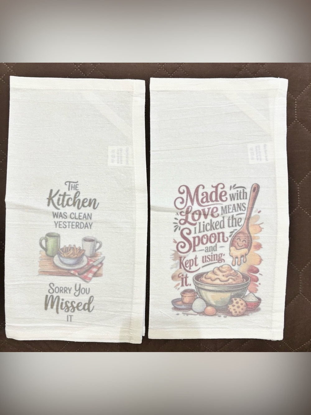 NEW Kitchen Printed Cotton Dish Tea Towels - Set of 2, White